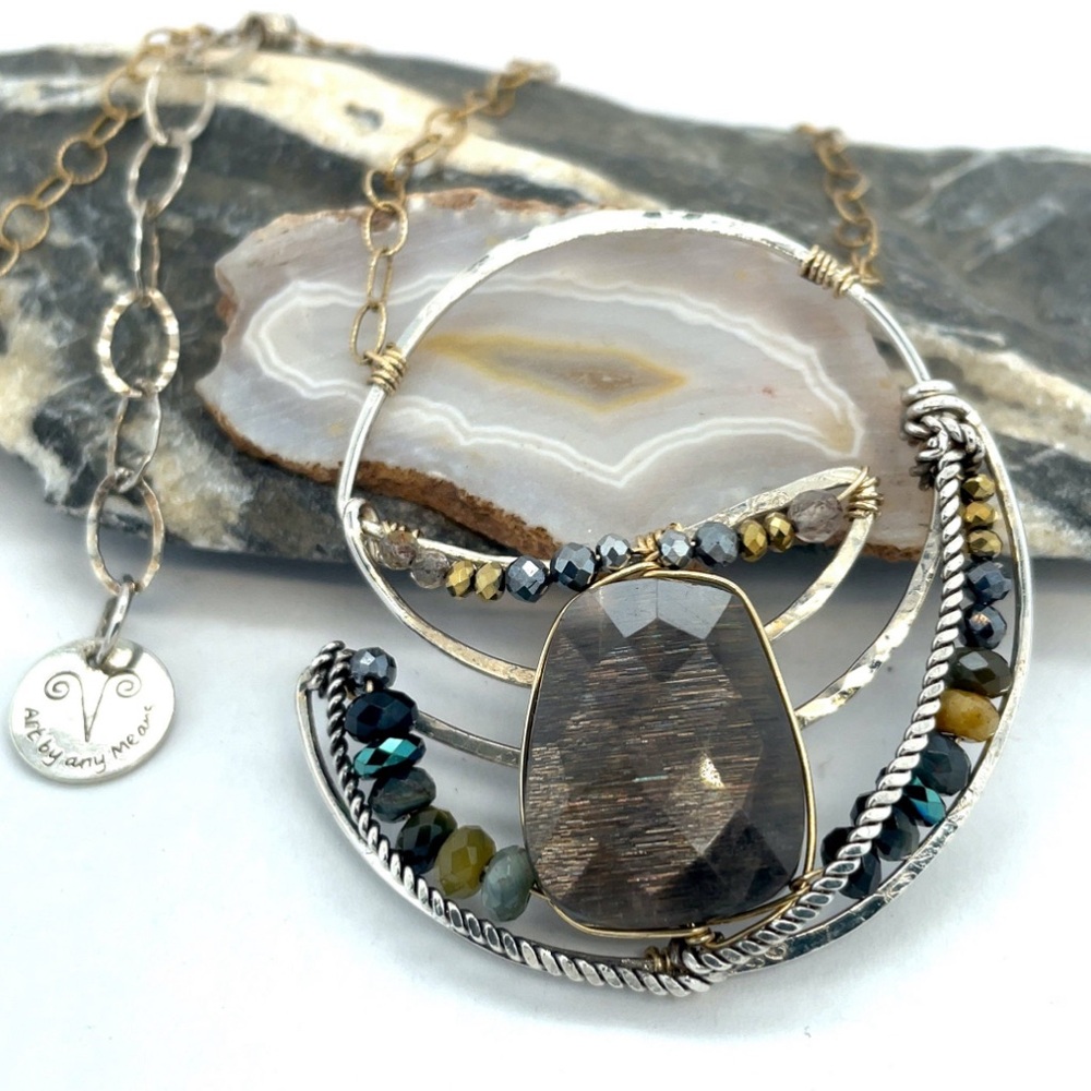 Wildflower Necklace-moonstone, tigers eye, pyrite